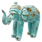 Turquoise Gold Wooden Carved Elephant
