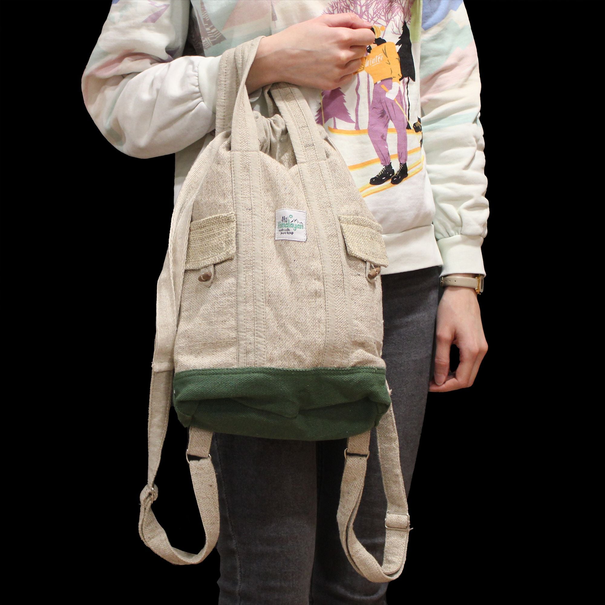 Nepalese Drawstring Daypack ~ Natural Hemp & Cotton