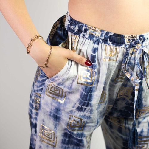 Ancient Wisdom Nomad Tie-Dye Sari Lounge Pants with Gold Print