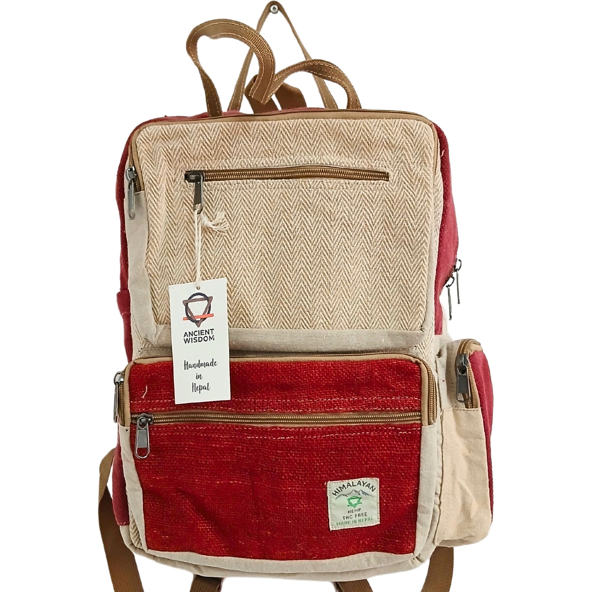 Ancient Wisdom Boho Boxy Handmade Hemp Backpack - Teal Or Wine