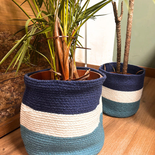 Ancient Wisdom Evil Eye Striped Jute Rope Baskets - Set of 3