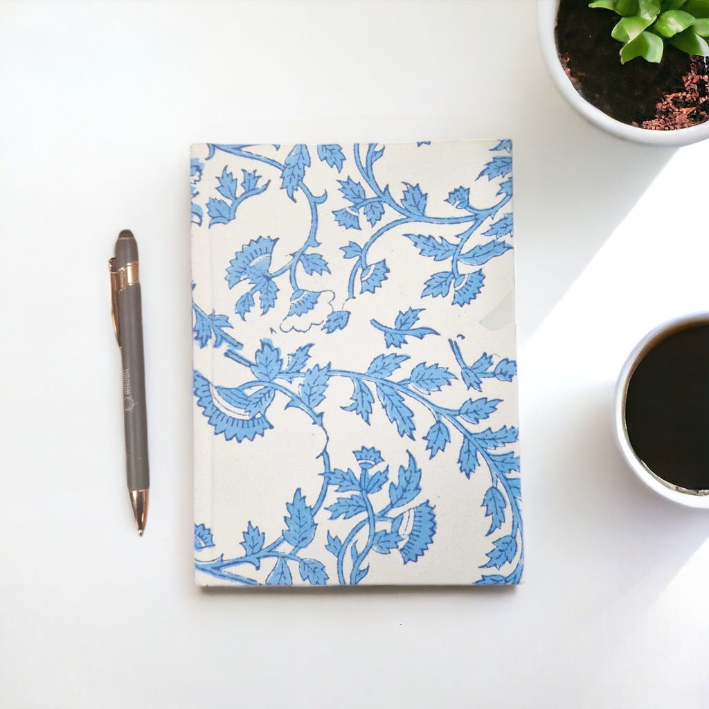 Handmade Notebook ~ White & Blue Floral