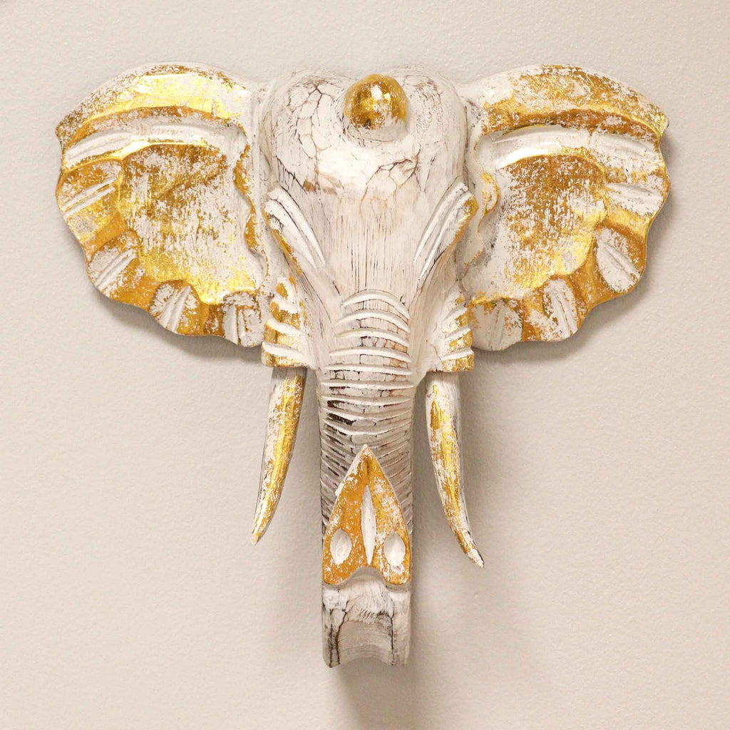 Large Gold & Whitewash Elephant Head