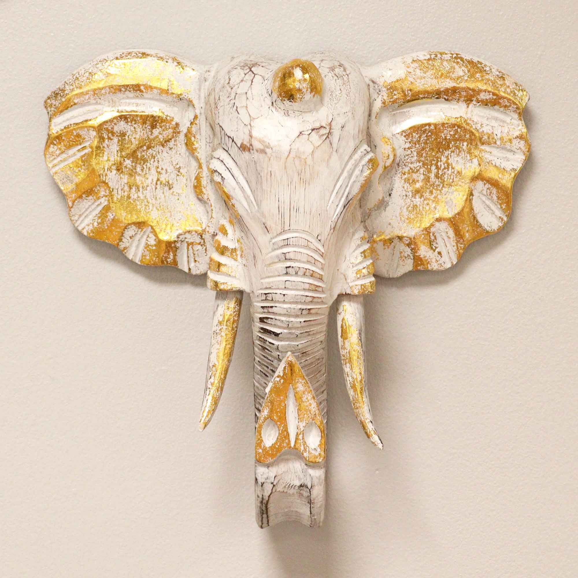 Large Gold & Whitewash Elephant Head