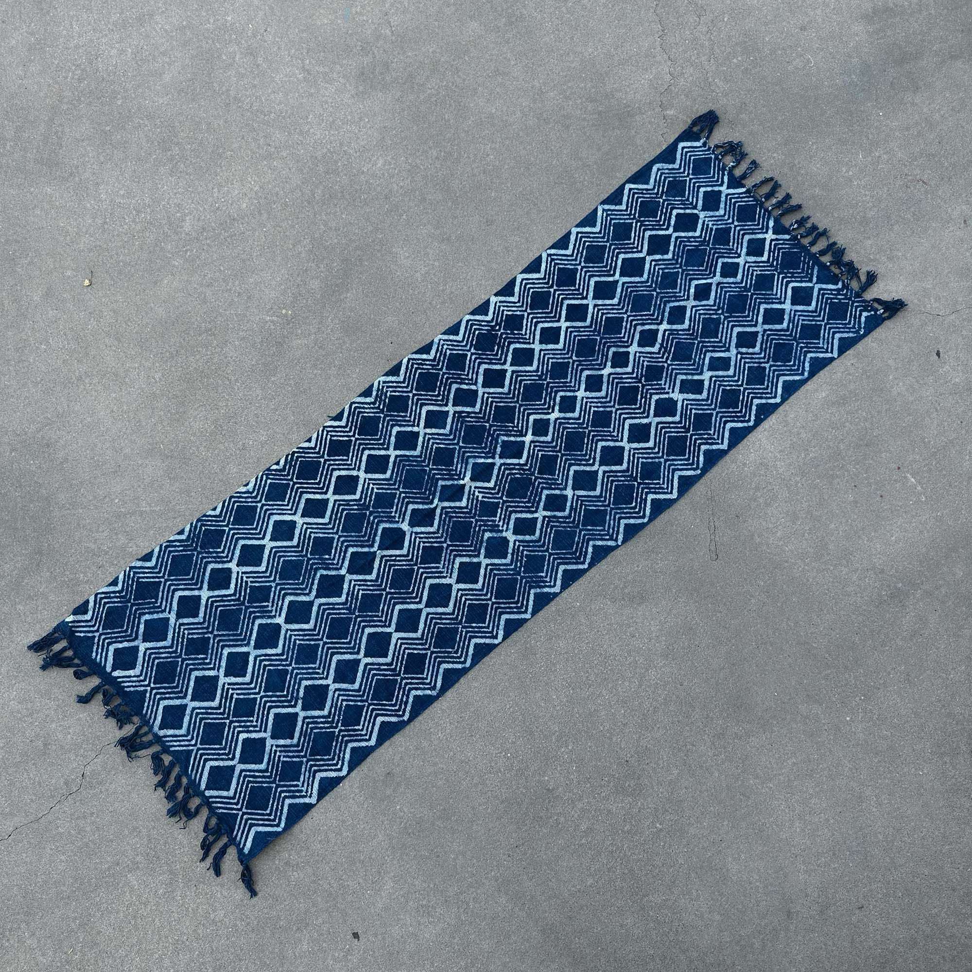 Handmade Indigo Heerak Runner Rug ~ 170x60cm