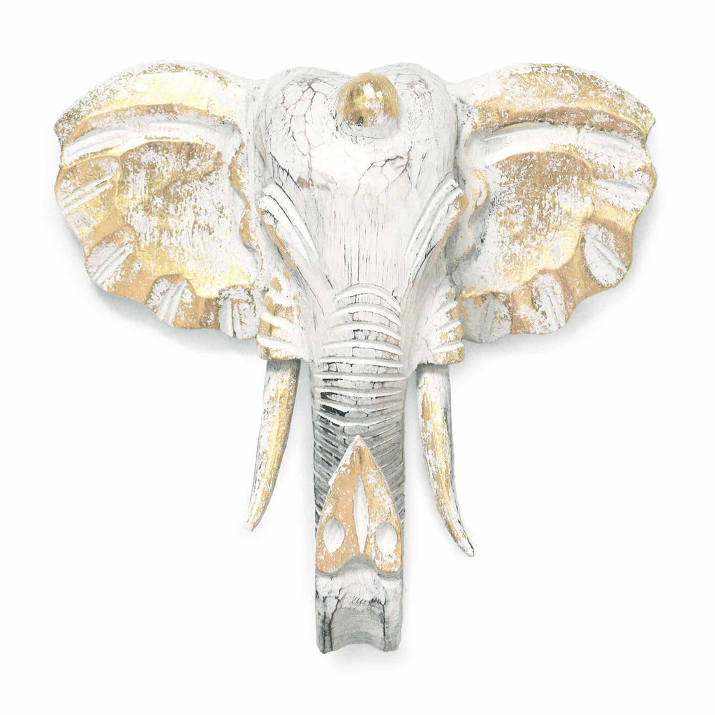 Large Gold & Whitewash Elephant Head