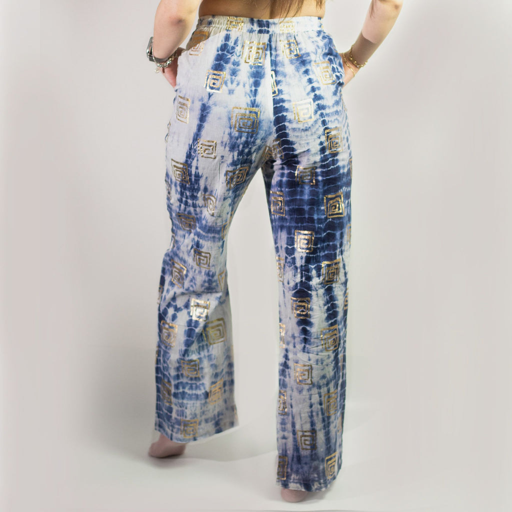 Ancient Wisdom Nomad Tie-Dye Sari Lounge Pants with Gold Print