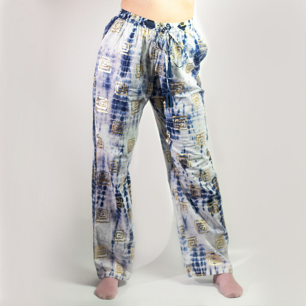 Ancient Wisdom Nomad Tie-Dye Sari Lounge Pants with Gold Print