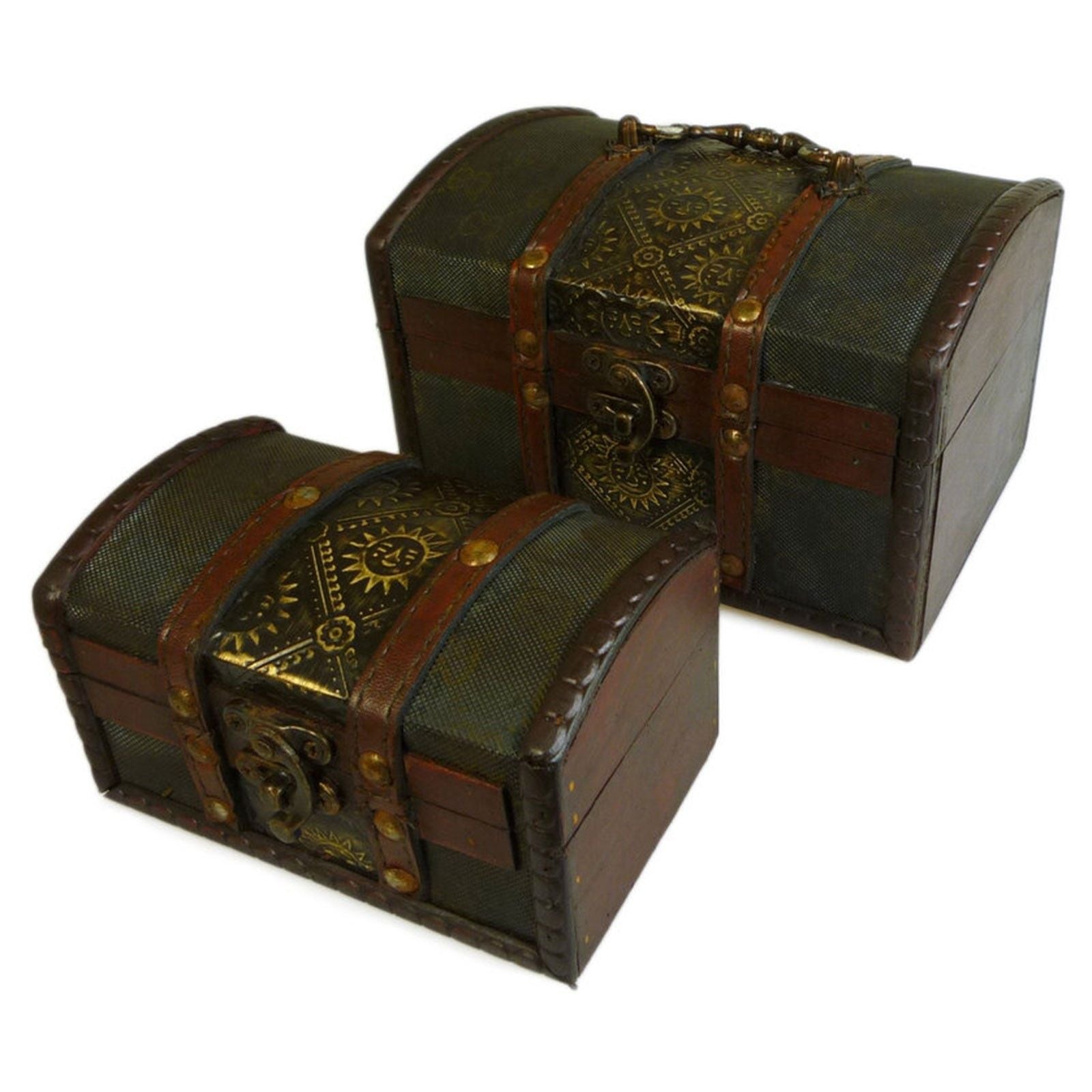 Aged Green Vintage Colonial Style Boxes ~ Set of two