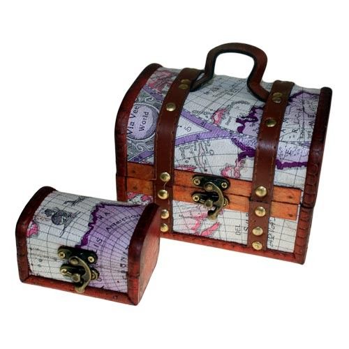 Maps Vintage Colonial Style Boxes ~ Set of two