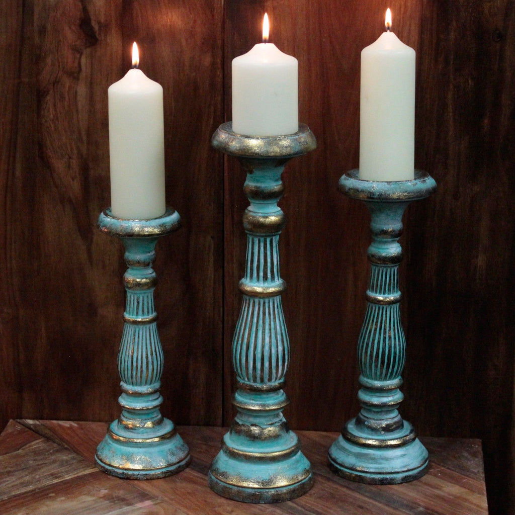 Turquoise & Gold Candlestick Stand ~ Large