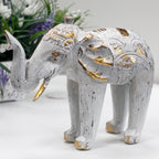 Wood Carved Elephant ~ White Gold