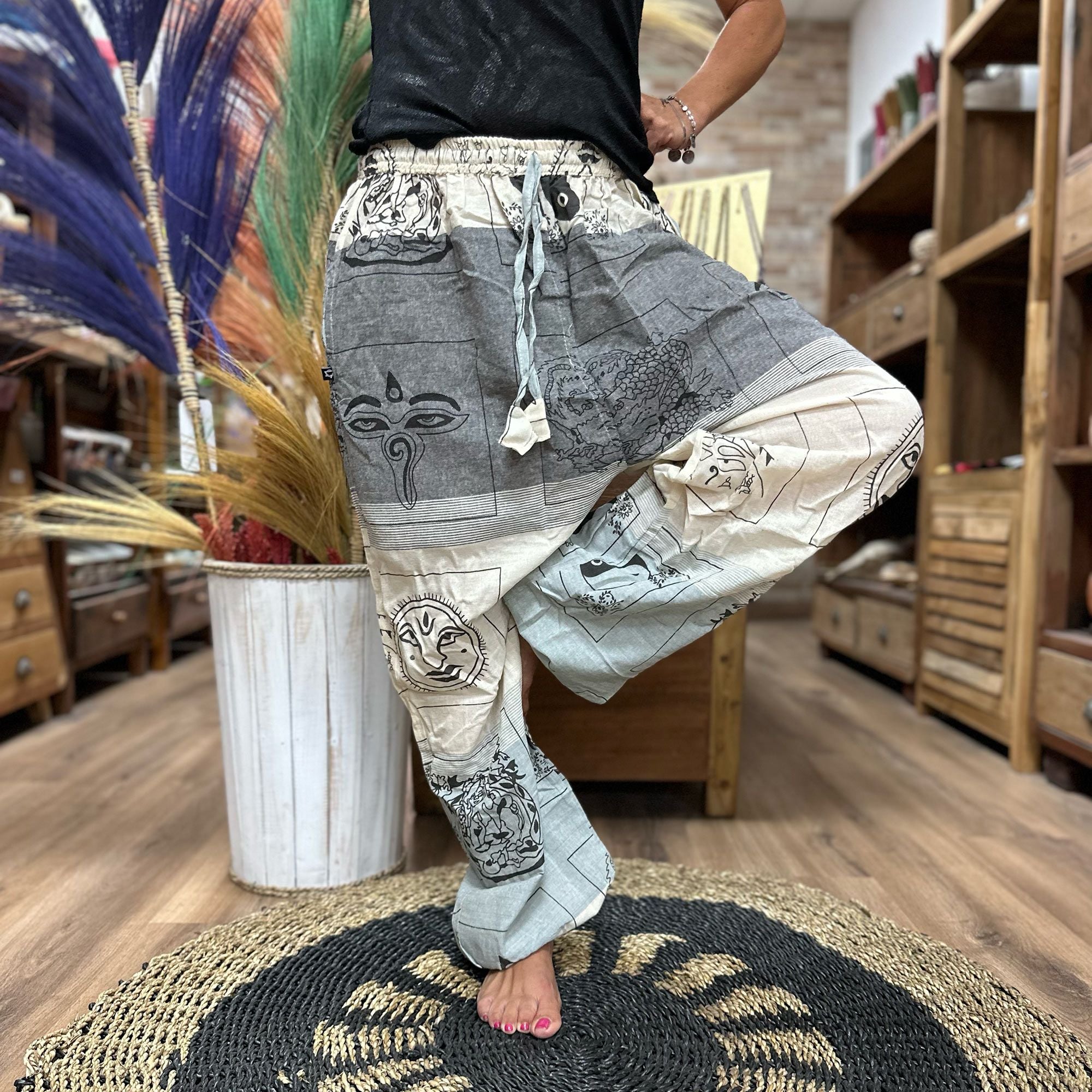 Grey Yoga and Festival Pants Himalayan Print