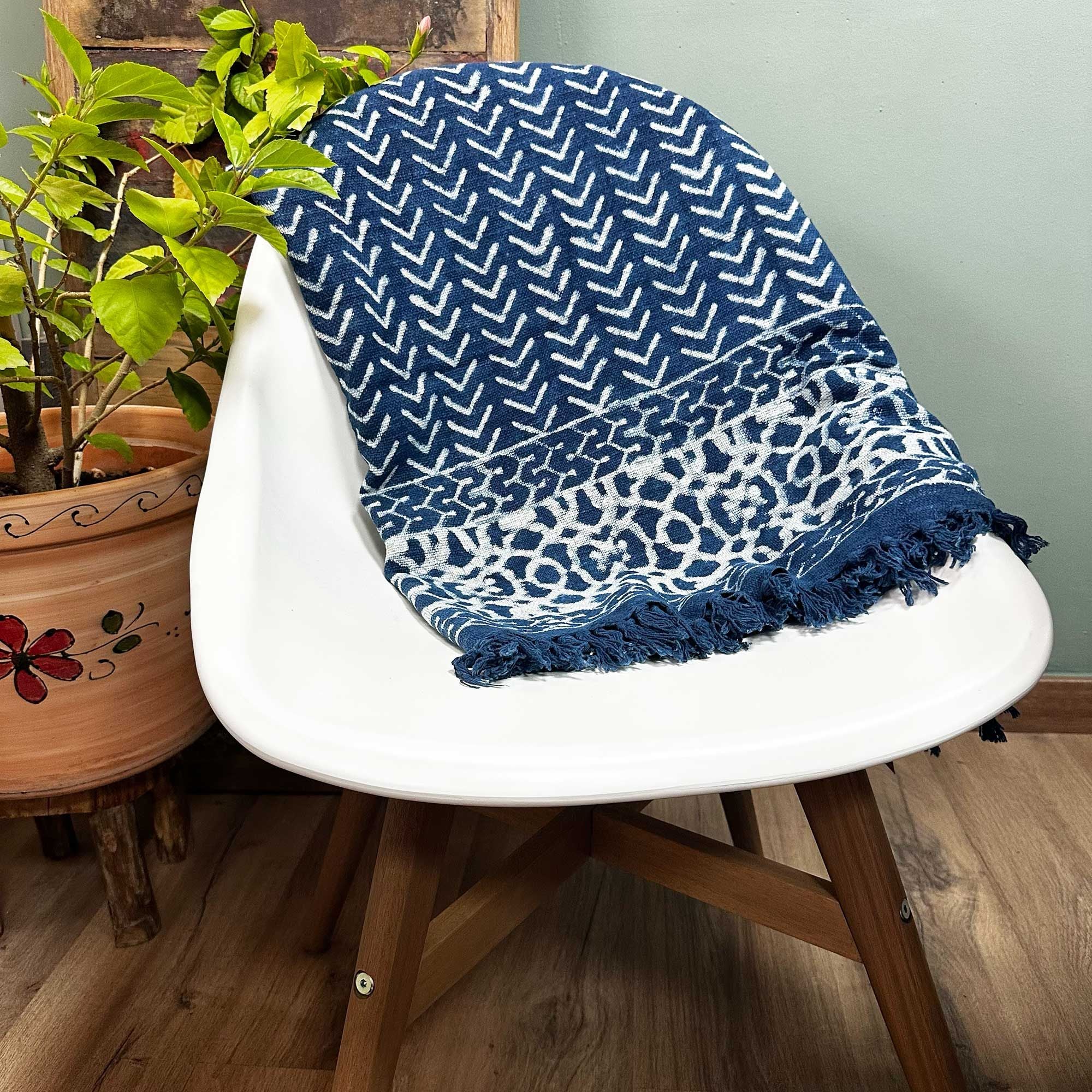 Handmade Indigo Seedha Arrows Throw ~ 170x120cms