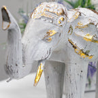 Wood Carved Elephant ~ White Gold