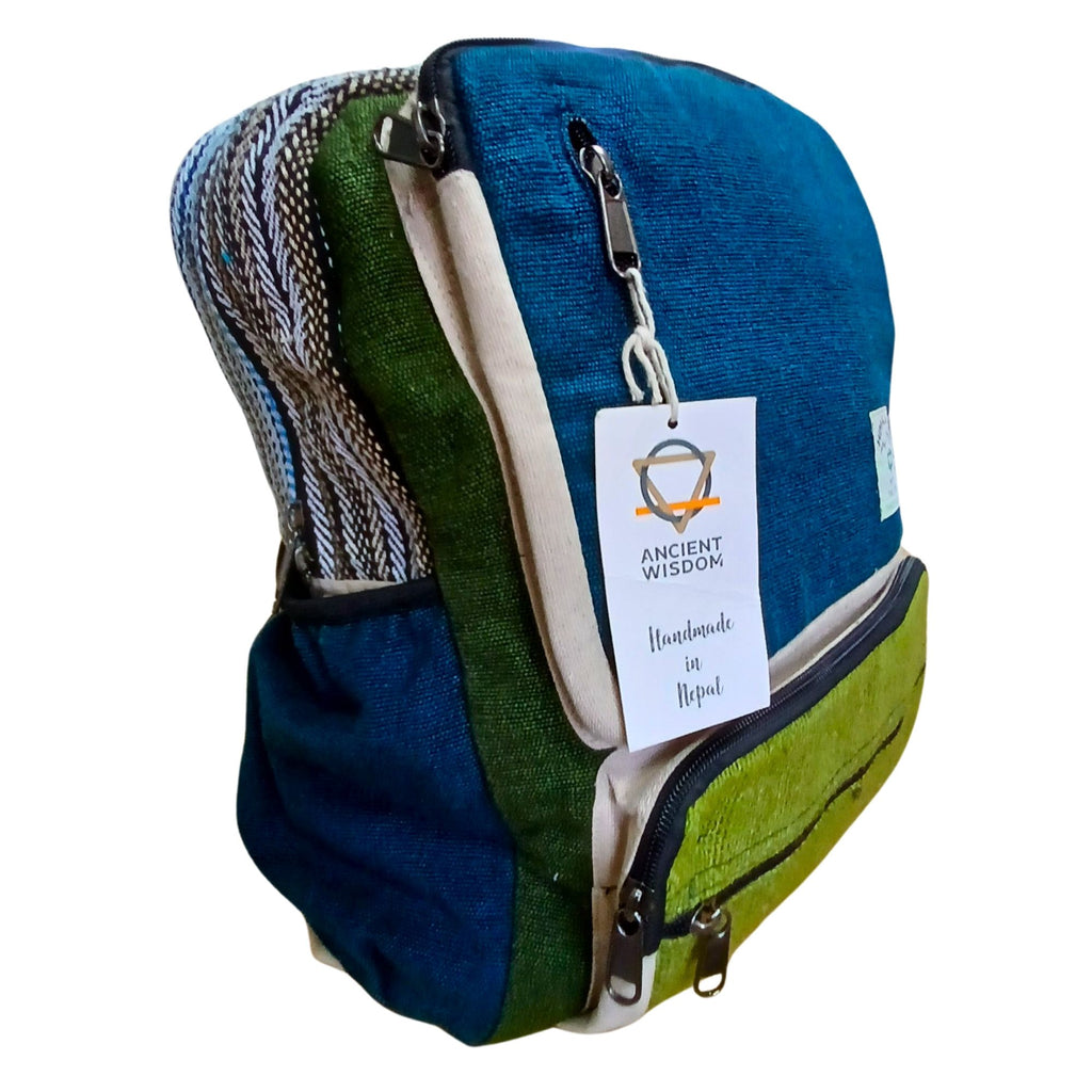 Boxy Hemp Backpack - Large ~ Teal & Sage