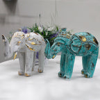 Turquoise Gold Wooden Carved Elephant