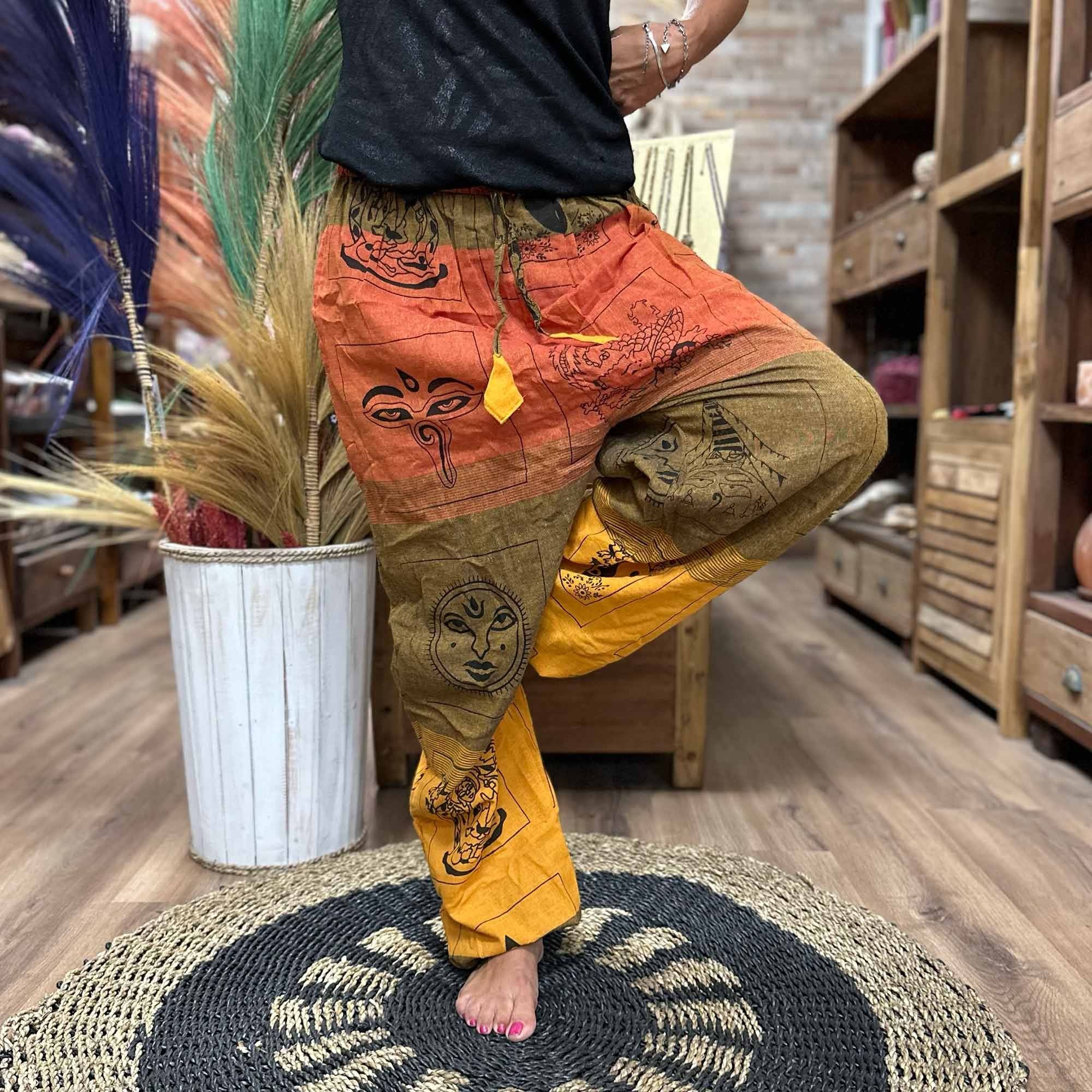 Orange Yoga and Festival Pants Himalayan Print