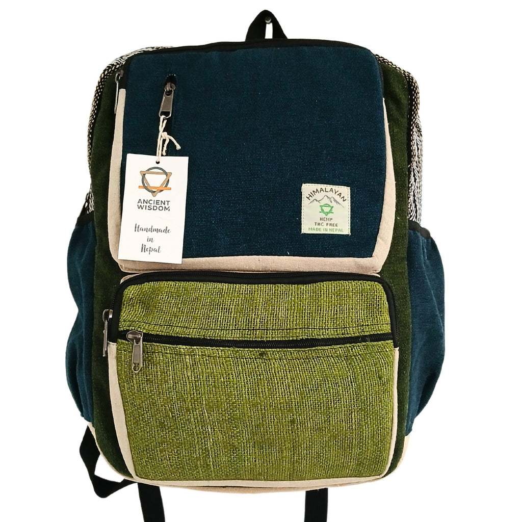 Boxy Hemp Backpack - Large ~ Teal & Sage