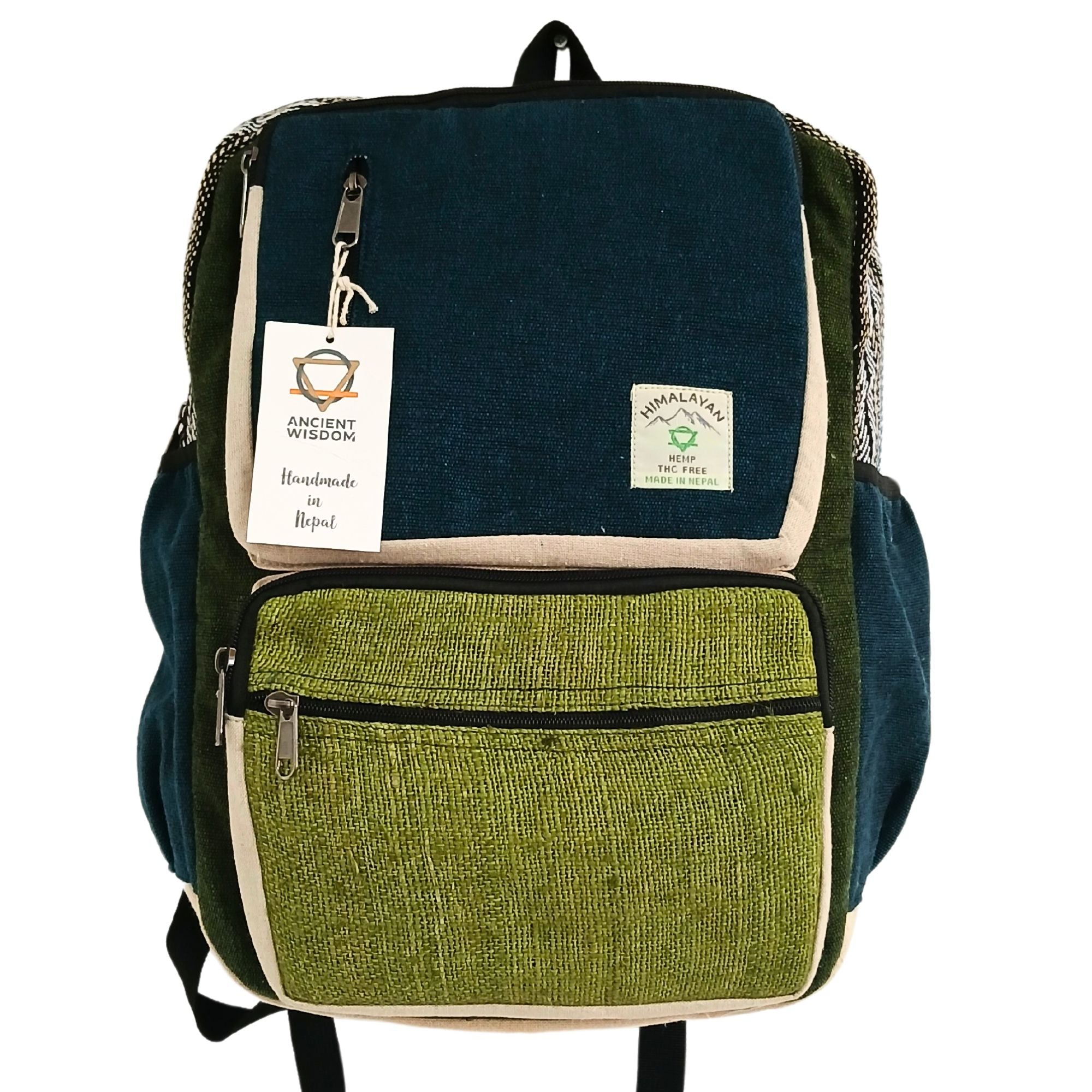 Boxy Hemp Backpack - Large ~ Teal & Sage