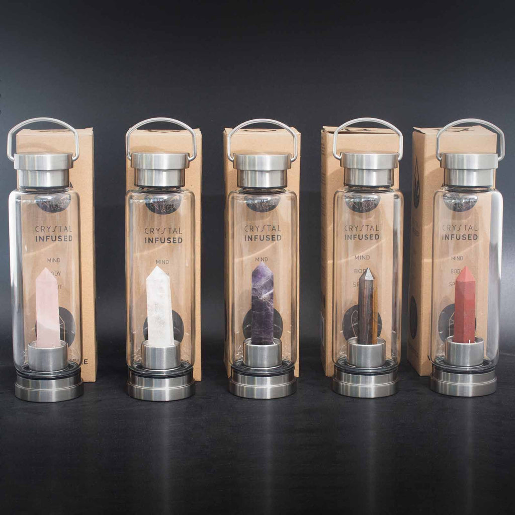 Relaxing Amethyst Crystal Infused Glass Water Bottle