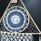 Macrame Protection Pyramid Dream Catcher ~ White & Grey