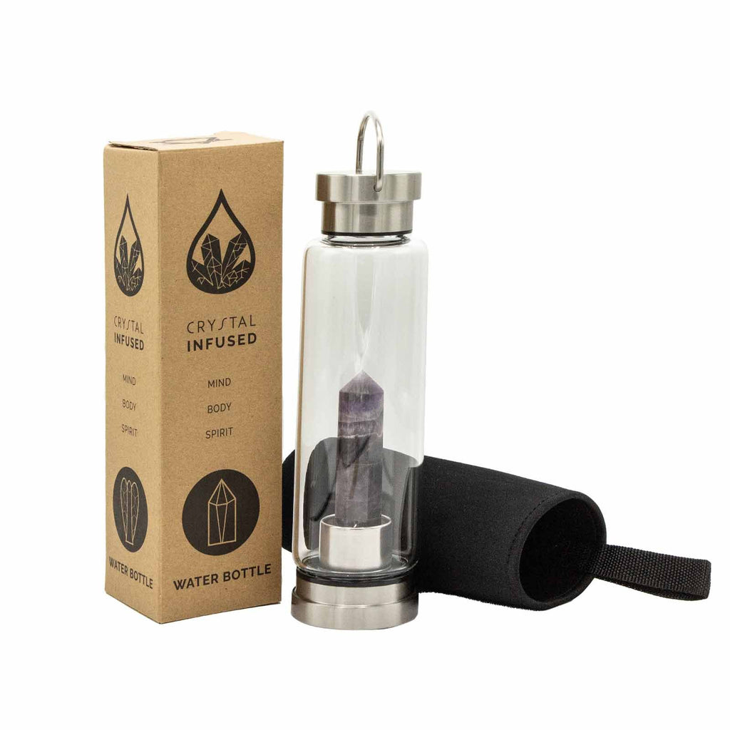 Relaxing Amethyst Crystal Infused Glass Water Bottle