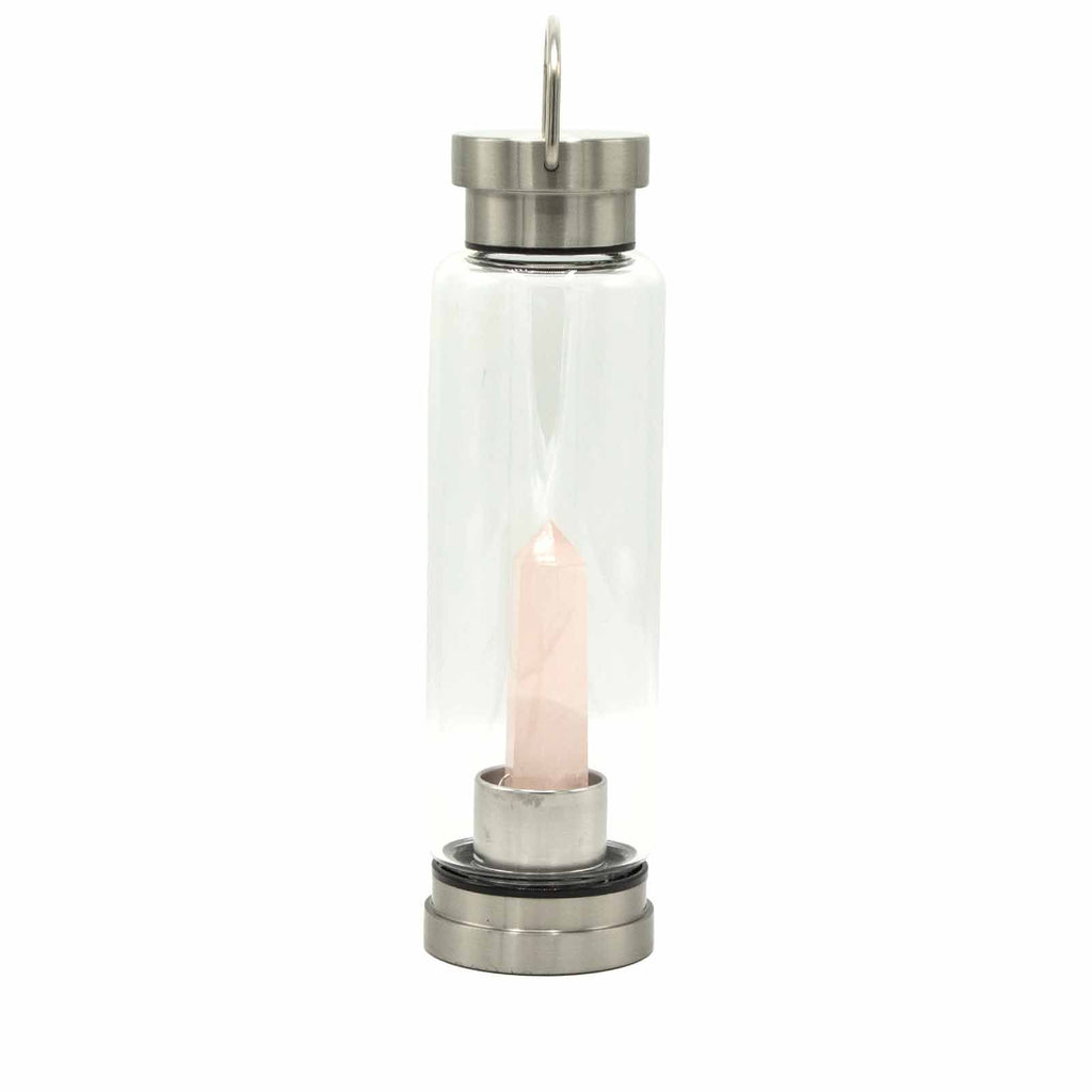 Rejuvenating Rose Quartz Crystal Infused Glass Water Bottle