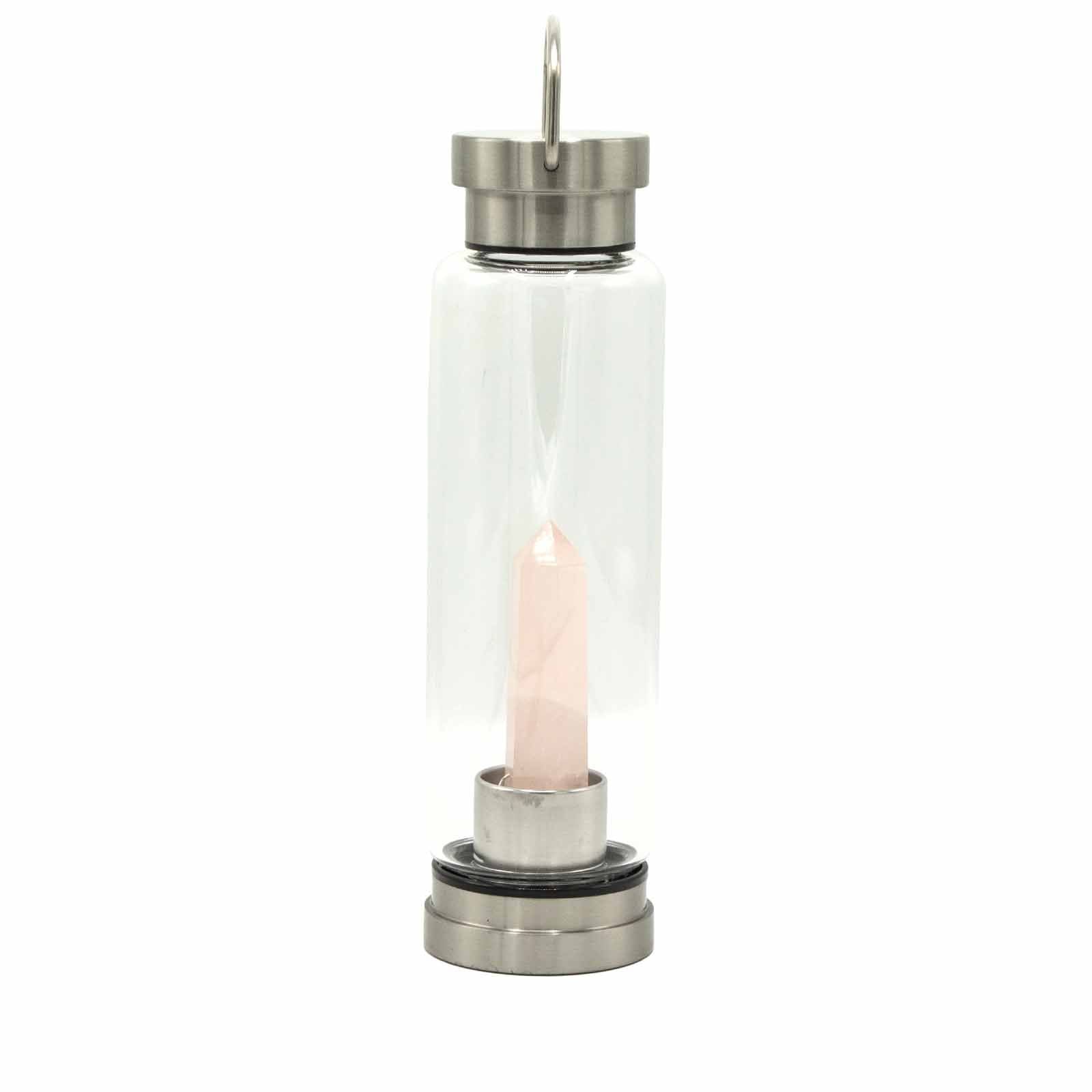Rejuvenating Rose Quartz Crystal Infused Glass Water Bottle