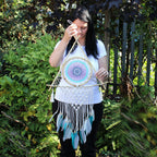 Macrame Protection Dream Catcher ~ White and Turquoise