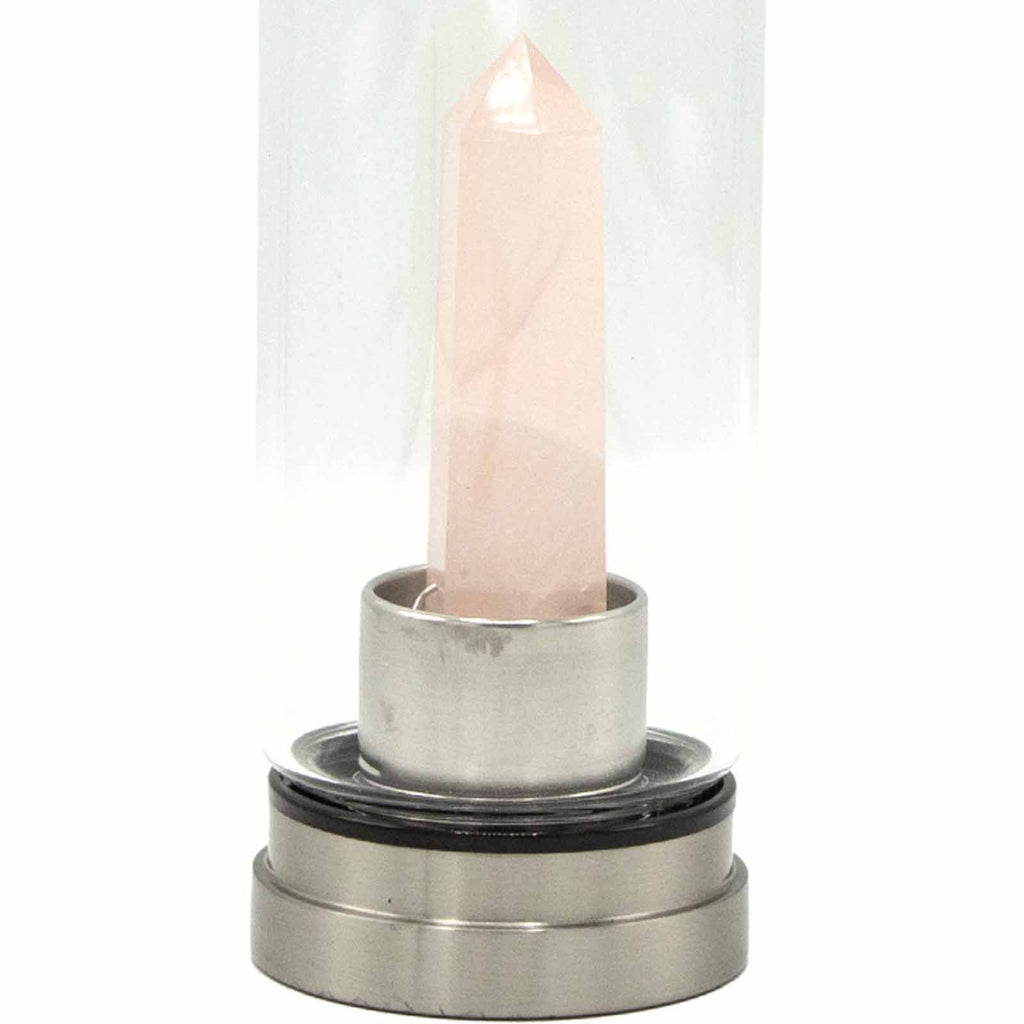 Rejuvenating Rose Quartz Crystal Infused Glass Water Bottle