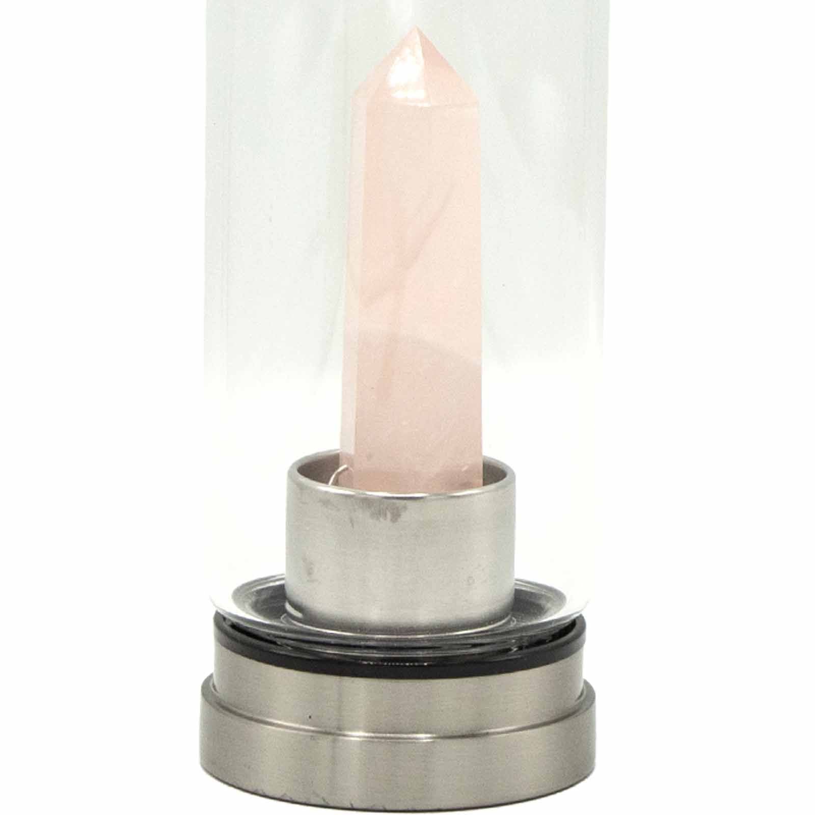 Rejuvenating Rose Quartz Crystal Infused Glass Water Bottle