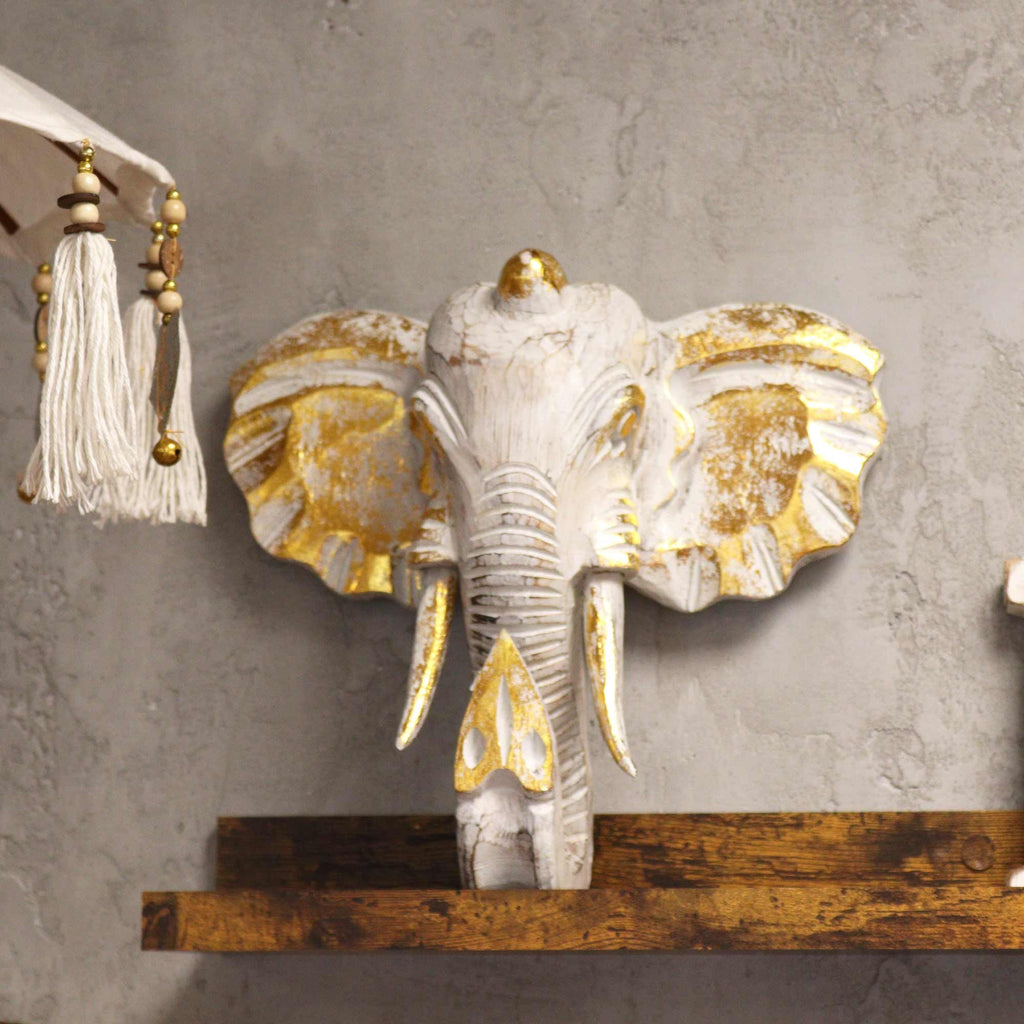 Large Gold & Whitewash Elephant Head