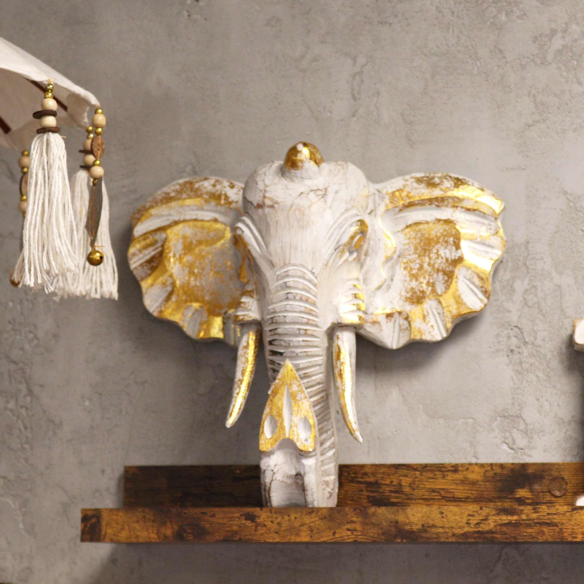 Large Gold & Whitewash Elephant Head