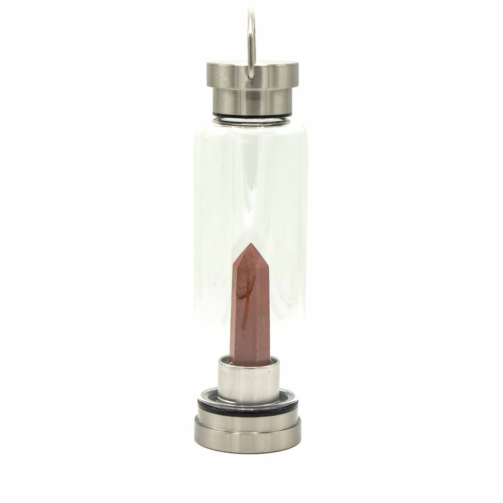 Invigorating Red Jasper Crystal Infused Glass Water Bottle