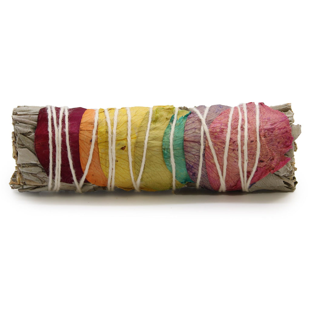 7 Chakras Rose Petal Sage Smudge Stick ~ 10cm