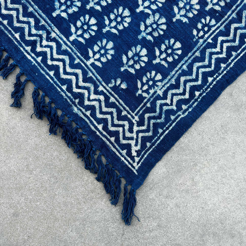 Handmade Indigo Chhota Flower Throw ~ 170x120cms