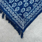 Handmade Indigo Chhota Flower Throw ~ 170x120cms