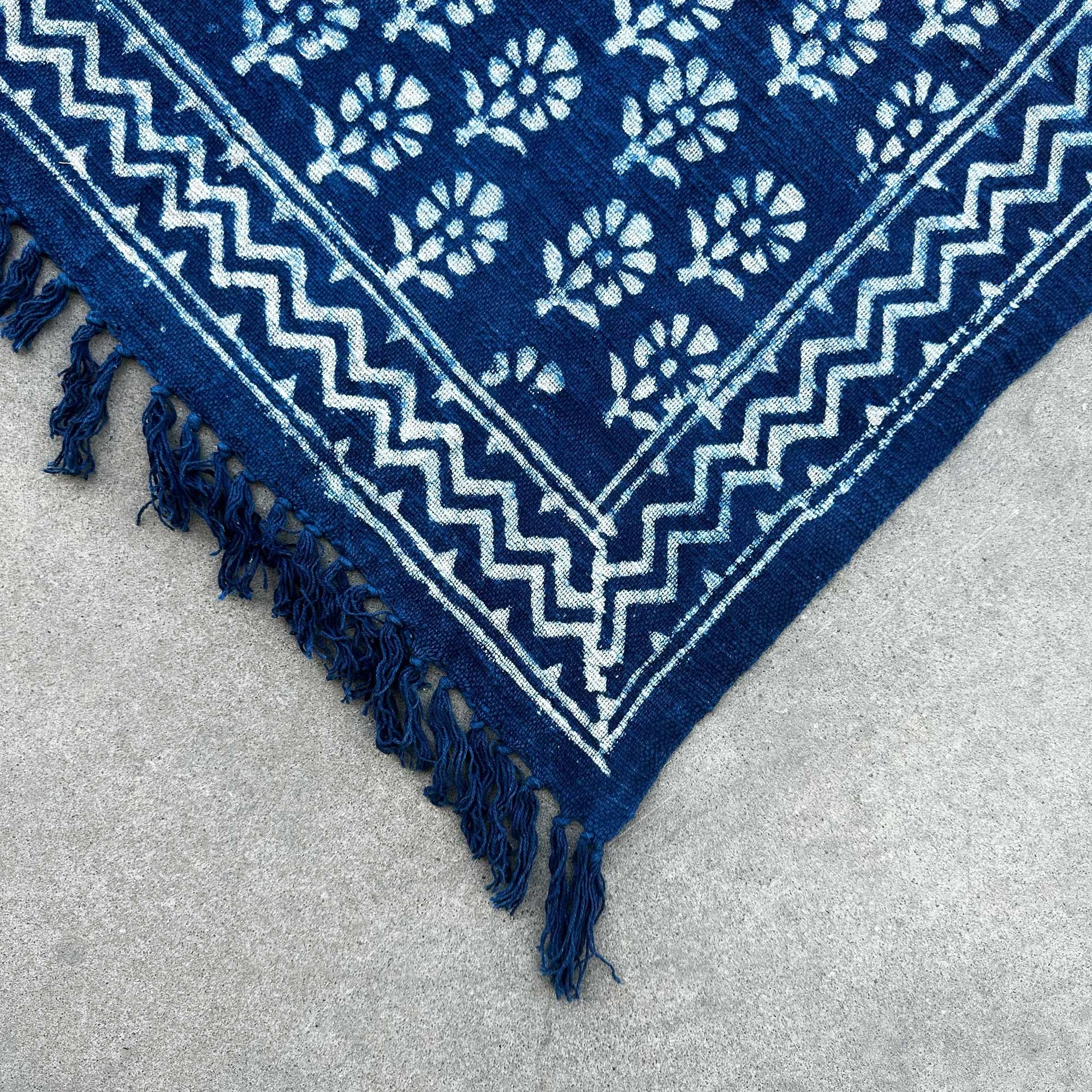 Handmade Indigo Chhota Flower Throw ~ 170x120cms