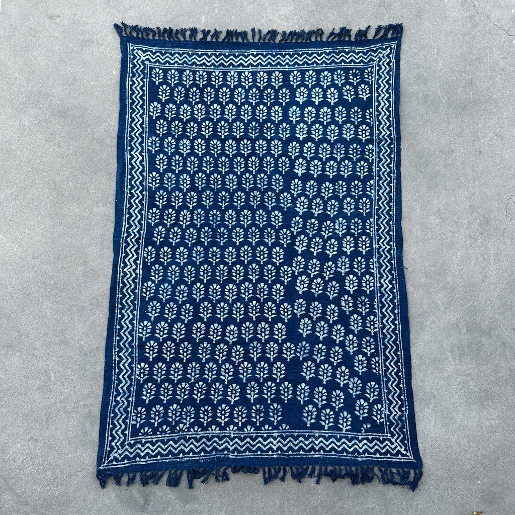 Handmade Indigo Chhota Flower Throw ~ 170x120cms