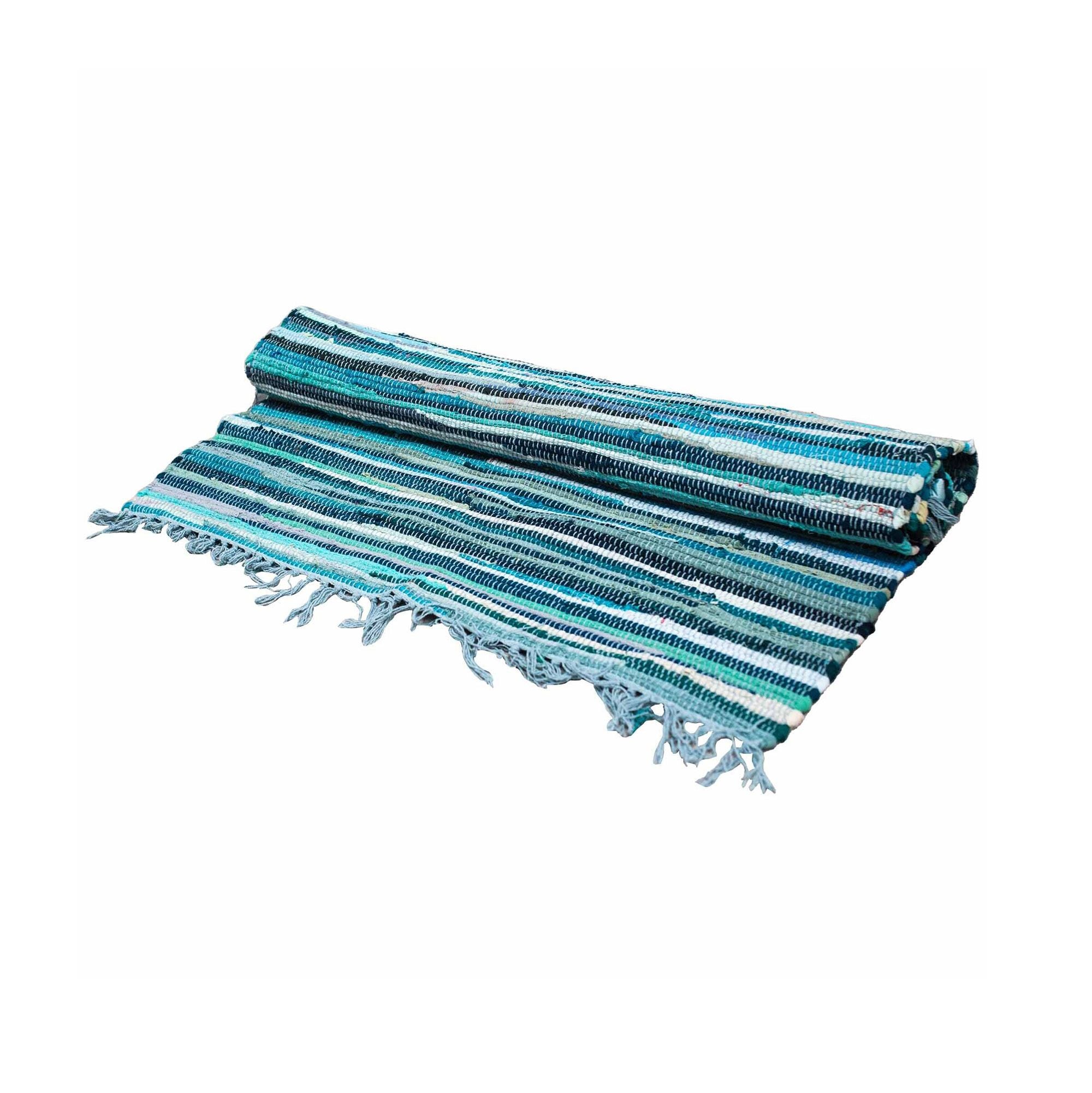 Seaside Aqua Blues Rag Rug ~ Small