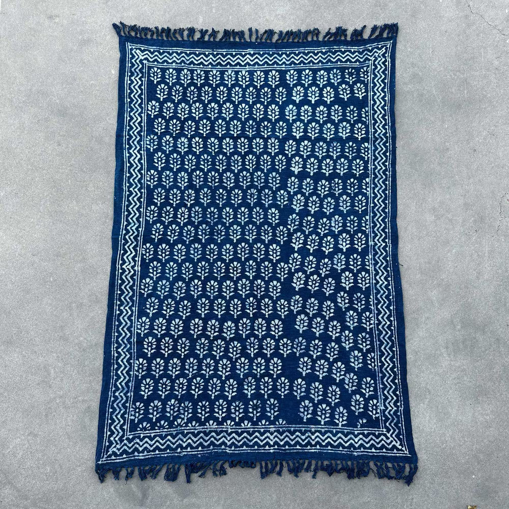 Ancient Wisdom Handmade Block Print Throws - Indigo Blue