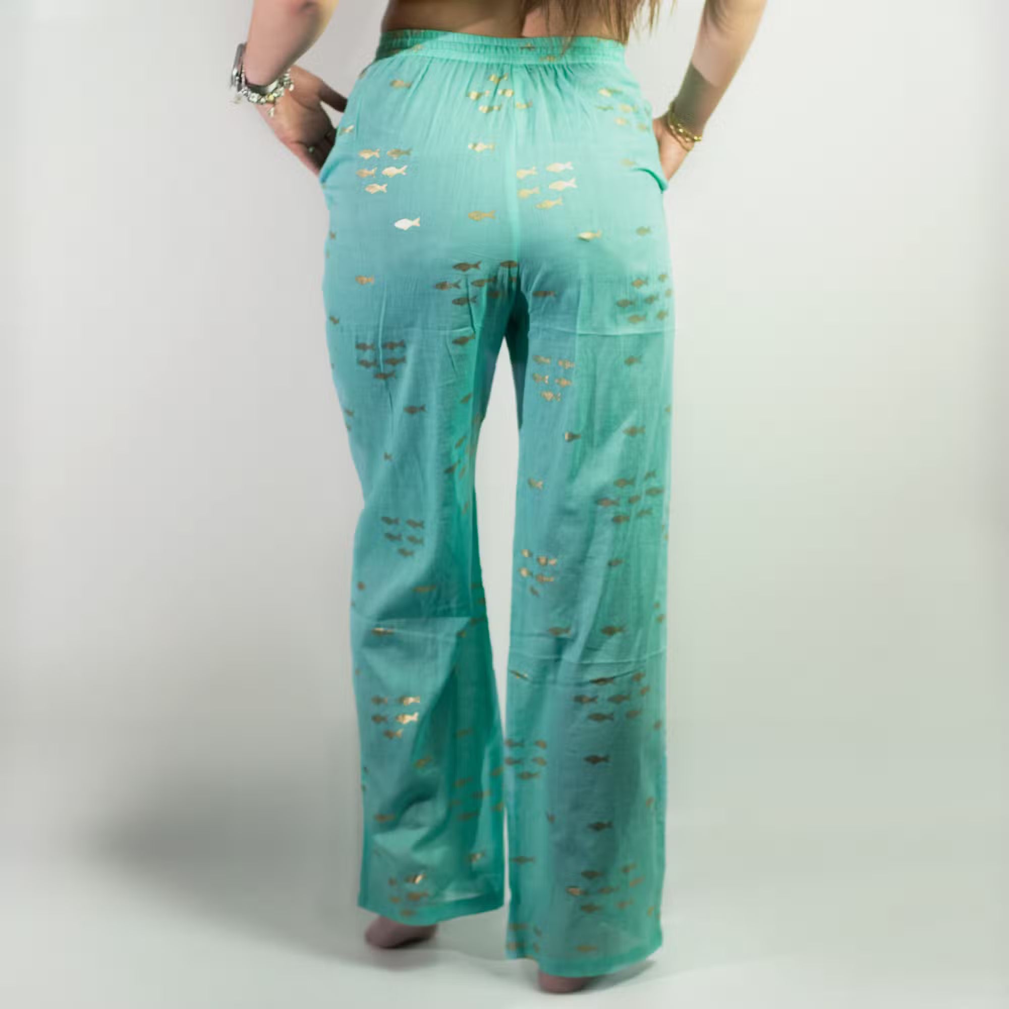 Ancient Wisdom Nomad Tie-Dye Sari Lounge Pants with Gold Print
