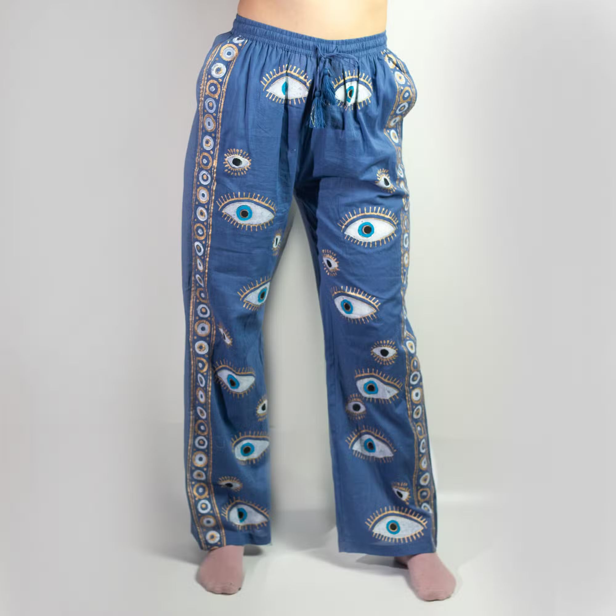 Ancient Wisdom Nomad Tie-Dye Sari Lounge Pants with Gold Print