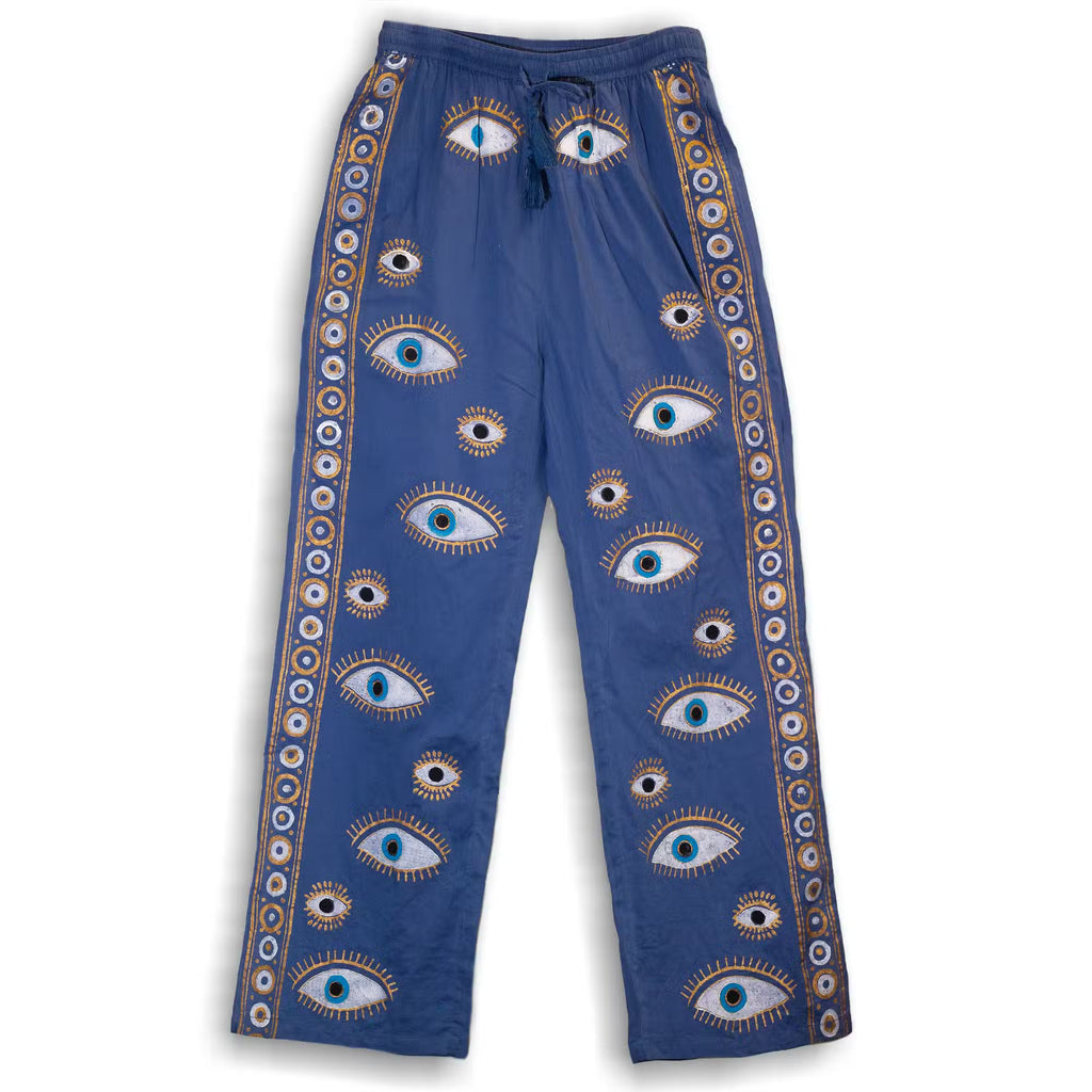 Ancient Wisdom Nomad Tie-Dye Sari Lounge Pants with Gold Print