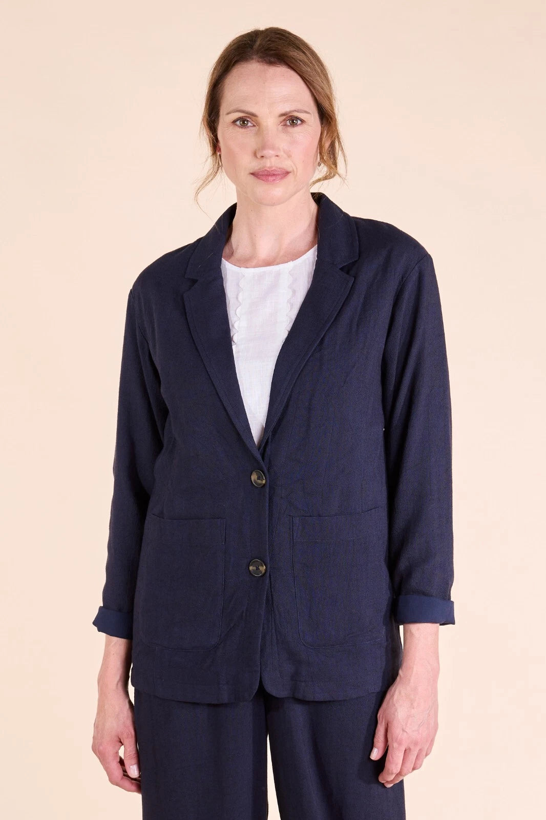 Nomads Fluid Linen Bend Suit 2pc - Navy