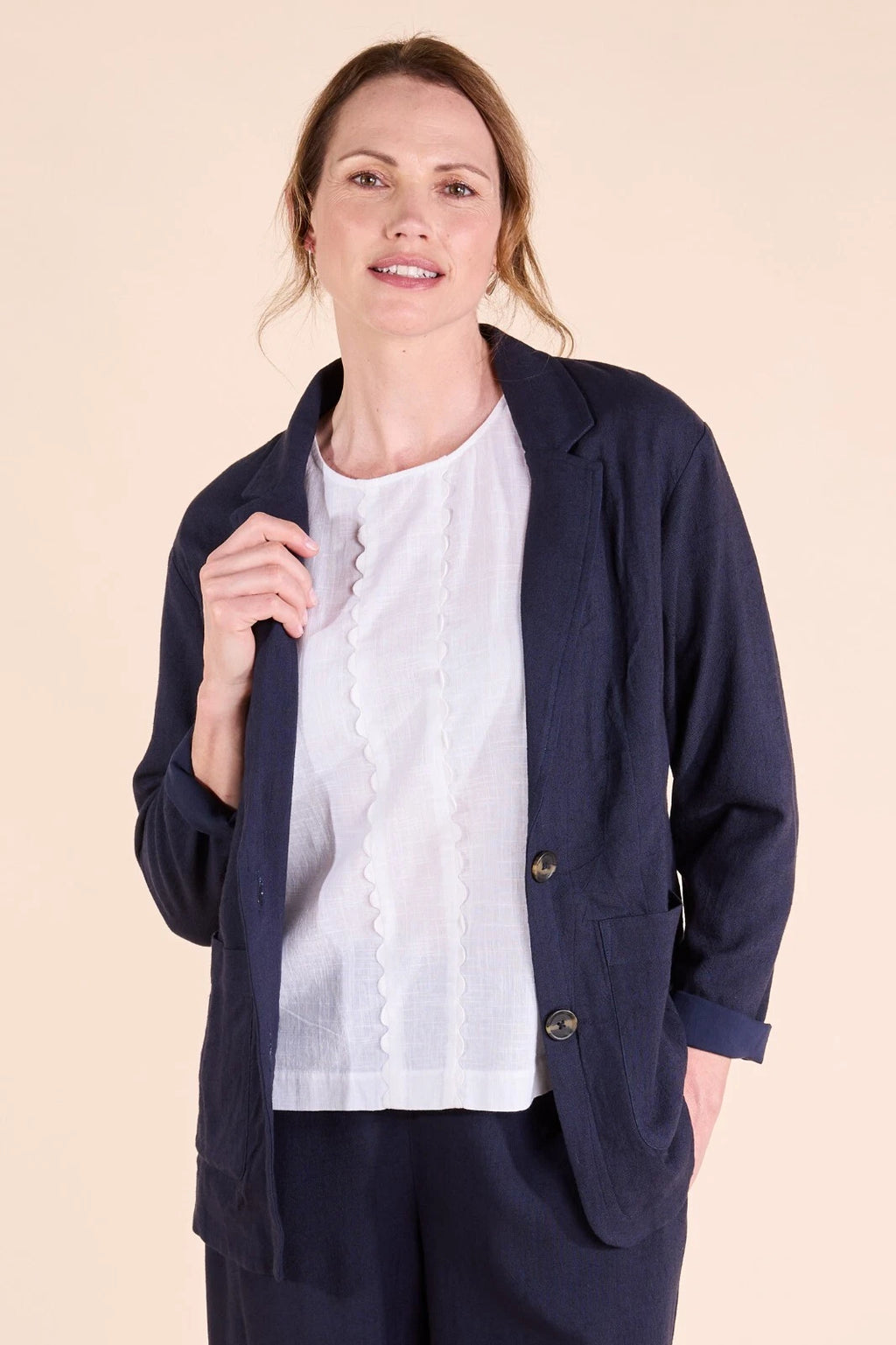 Nomads Fluid Linen Bend Suit 2pc - Navy