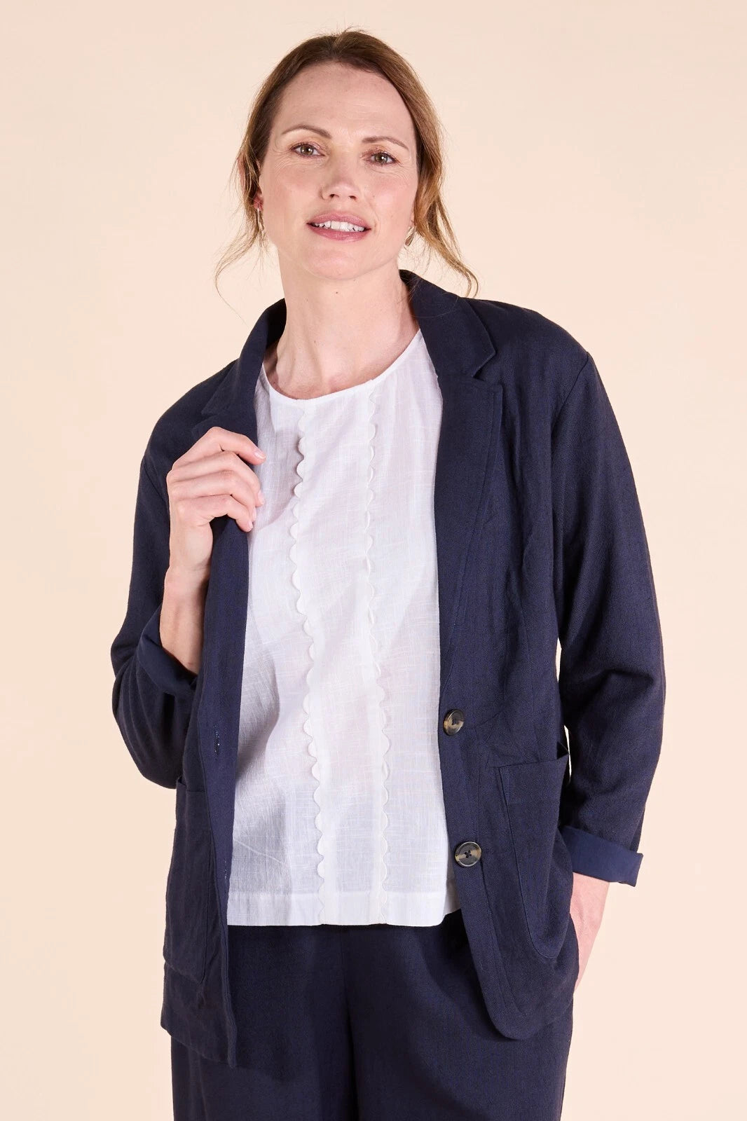 Nomads Fluid Linen Bend Suit 2pc - Navy